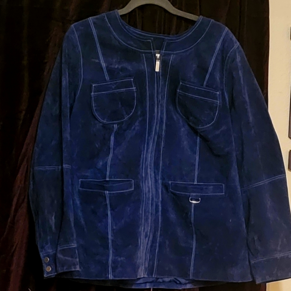 Dialogue Women's XL  Blue Suede Jacket Genuine Leather Suede